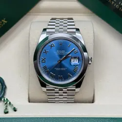 ROLEX DATEJUST 41 NEW 2025 BLUE ROMAN DIAL STAINLESS STEEL SMOOTH BEZEL JUBILEE
