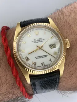 ROLEX DATEJUST  18K YELLOW GOLD 36MM 16018 WHITE ROMAN DIAL BLACK