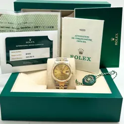 ROLEX 16233 DATEJUST 36MM STEEL YELLOW GOLD CHAMPAGNE INDEX DIAL JUBILEE 1993