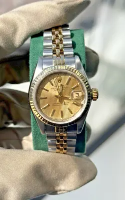 LADIES ROLEX OP DATEJUST TWO-TONE GOLD & STAINLESS STEEL WATCH 69173 W/BOX 26MM