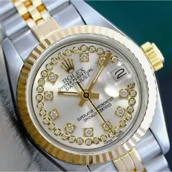 ROLEX DATEJUST LADIES TWO-TONE GOLD STAINLESS STEEL SILVER DIAMOND DIAL WATCH