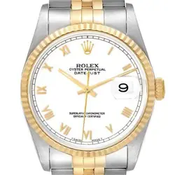 ROLEX DATEJUST WHITE DIAL STEEL YELLOW GOLD MENS WATCH 16233 BOX PAPERS