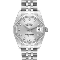 ROLEX DATEJUST MIDSIZE STEEL WHITE GOLD DIAMOND DIAL WATCH 178274 BOX CARD