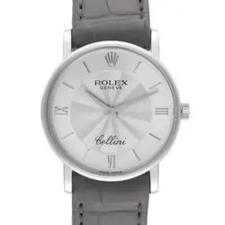 ROLEX CELLINI CLASSIC WHITE GOLD DECORATED SILVER DIAL MENS WATCH 5115 PAPERS