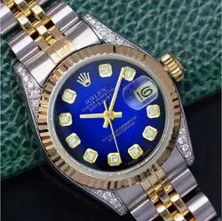 ROLEX DATEJUST LADIES TWO-TONE YELLOW GOLD & STEEL BLUE VIGNETTE DIAMOND WATCH
