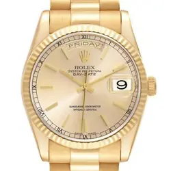 ROLEX PRESIDENT DAY DATE 36MM YELLOW GOLD MENS WATCH 118238