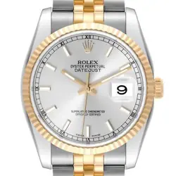 ROLEX DATEJUST STEEL YELLOW GOLD SILVER DIAL MENS WATCH 116233