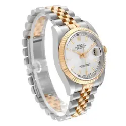 ROLEX DATEJUST STEEL YELLOW GOLD SILVER DIAL MENS WATCH 116233