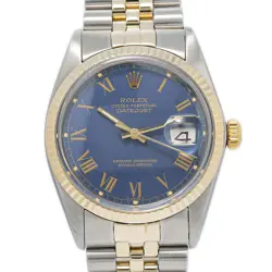 ROLEX DATEJUST 16013 AUTO 18K YG TWO TONE JUBILEE BLUE DIAL MEN'S WATCH 36MM