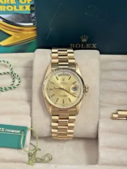 ROLEX DAYDATE 18238 CHAMPAGNE 18K YELLOW GOLD PRESIDENT 36 MM DOUBLE QS WATCH