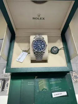 2023 ROLEX DATEJUST 41MM FULL SET BOX AND PAPERS BLUE MOTIF DIAL 126334