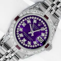 ROLEX LADIES DATEJUST STEEL AND WHITE GOLD PURPLE DIAMOND DIAL AND DIAMOND WATCH