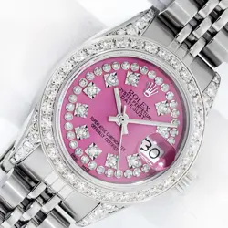ROLEX LADIES DATEJUST STAINLESS STEEL WITH PINK DIAMOND DIAL AND DIAMOND WATCH
