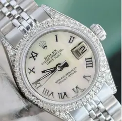 ROLEX DATEJUST LADIES STAINLESS STEEL WHITE MOTHER OF PEARL ROMAN DIAL& DIAMONDS