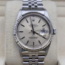 ROLEX DATEJUST SILVER DIAL STAINLESS STEEL JUBILEE NO HOLES 16234 36MM WATCH