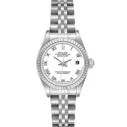 ROLEX DATEJUST STEEL WHITE GOLD ROMAN DIAL LADIES WATCH 79174 NOS