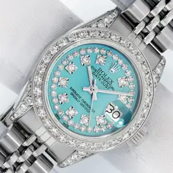 ROLEX LADIES DATEJUST STAINLESS STEEL WITH BLUE DIAMOND DIAL AND DIAMOND WATCH