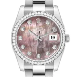 ROLEX DATEJUST MOP DIAMOND WHITE GOLD STEEL MENS WATCH 116244 BOX CARD