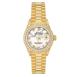 Rolex President Datejust Yellow Gold Marble Dial Diamond Ladies Watch 69158
