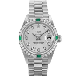 ROLEX DATEJUST 26 69079 FACTORY DIAMOND EMERALD WHITE GOLD LADIES WATCH 1995