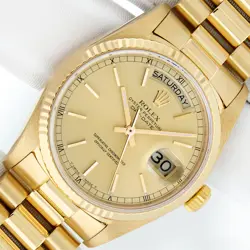 ROLEX MENS DAY-DATE PRESIDENT FACTORY INDEX DIAL, FLUTED BEZEL - 18K GOLD WATCH