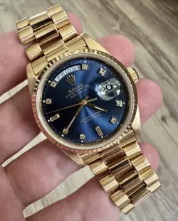 ROLEX DAY-DATE 36MM 18238 PRESIDENTIAL 18KT YELLOW GOLD RARE BLUE DIAMOND DIAL
