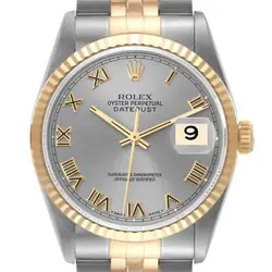ROLEX DATEJUST STEEL YELLOW GOLD SLATE DIAL MENS WATCH 16233