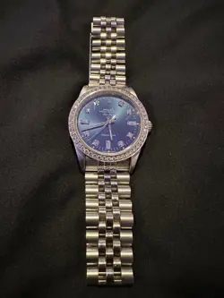 ROLEX 2+CT 62 DIAMONDS REAL AIR KING 14010 WATCH MEN CUSTOM BEZEL BLUE DIAL 34MM