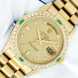 ROLEX DAY-DATE MENS PRESIDENT FACTORY DIAMOND DIAL, DIAMOND BEZEL,18K GOLD WATCH