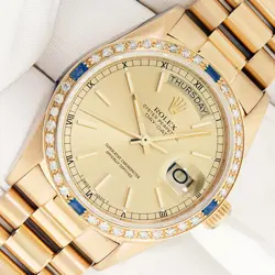 ROLEX DAY-DATE MENS PRESIDENT 18K GOLD WATCH FACTORY INDEX DIAL, SAPPHIRE BEZEL