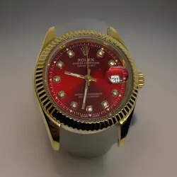ROLEX STEEL AND 18K 36MM JUBILEE DATEJUST RED DIAMOND DIAL FLUTED BEZEL WATCH