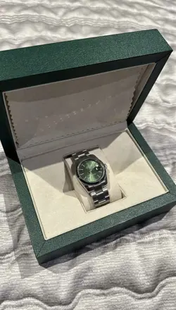 ROLEX OYSTER PERPETUAL GREEN DIAL STAINLESS STEEL WATCH
