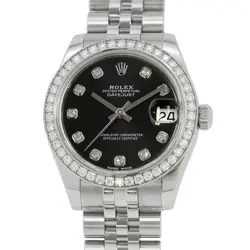 ROLEX DATEJUST 31MM STAINLESS STEEL 18K WHITE GOLD BLACK DIAL 178384G