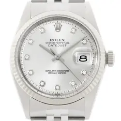 ROLEX MENS DATEJUST 18K GOLD & STEEL SILVER DIAMOND DIAL WATCH W/ JUBILEE BAND