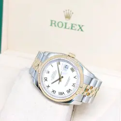 ROLEX 36MM 18K HALF YELLOW GOLD WHITE ROMAN DIAL DATEJUST REF: 116233 (V)