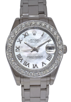 ROLEX DATEJUST PEARLMASTER 18K WHITE GOLD MOP & DIAMOND 34MM WATCH K 81209