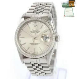 1991 ROLEX DATEJUST 16220 36MM SILVER DIAL STEEL BOX PAPERS E-SERIAL