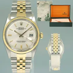 ROLEX DATEJUST 1601 STEEL TWO TONE YELLOW GOLD 36MM JUBILEE SILVER PIE PAN WATCH