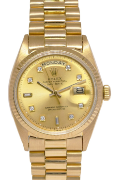 ROLEX DAY-DATE PRESIDENT 18K YELLOW GOLD CHAMPAGNE DIAMOND 36MM WATCH '70 1803