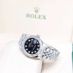 ROLEX 26MM OYSTER PERPETUAL BLACK DIAMONDS DIAL LADY DATEJUST REF: 179174 (AN)