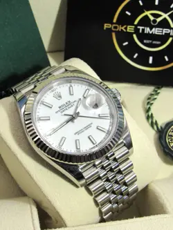 ROLEX DATEJUST 41 126334 WHITE 18K GOLD FLUTED BEZEL JUBILEE STEEL BOX PAPERS 21