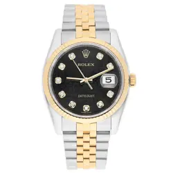 ROLEX DATEJUST 36MM 116233 FLUTED BEZEL BLACK COMPUTER DIAMOND DIAL TWO TONE ...