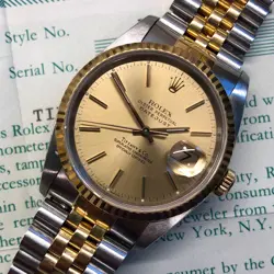 ROLEX DATEJUST 16233 TWO TONE TIFFANY & CO CHAMPAGNE DIAL JUBILEE WATCH PAPERS
