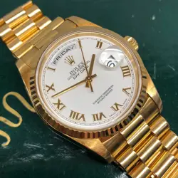 ROLEX PRESIDENT 18238 DAY DATE 18K YELLOW GOLD WHITE ROMAN AUTOMATIC WRISTWATCH