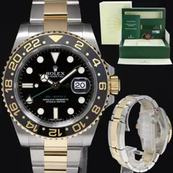 MINT PAPERS 116713 Rolex GMT-Master II 2 Ceramic Black Two Tone Steel Gold Watch