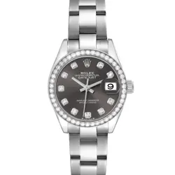 ROLEX DATEJUST STEEL WHITE GOLD SLATE DIAMOND LADIES WATCH 279384 BOX CARD