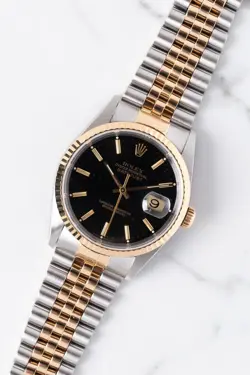 1996 ROLEX DATEJUST 16233 18K/SS BLACK DIAL WITH BOX AND PAPERS