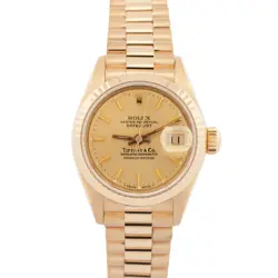 ROLEX DATEJUST PRESIDENT 26MM TIFFANY & CO CHAMPAGNE 18K YELLOW GOLD WATCH 69178