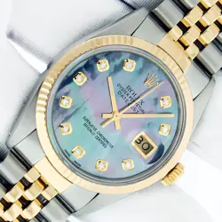 ROLEX DATEJUST STEEL - GOLD TAHITIAN MOP DIAMOND DIAL - FLUTED BEZEL MENS WATCH