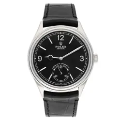 ROLEX 1908 - M52509-0002 ALLIGATOR LEATHER STRAP DOMED AND FLUTED BEZEL BLACK...